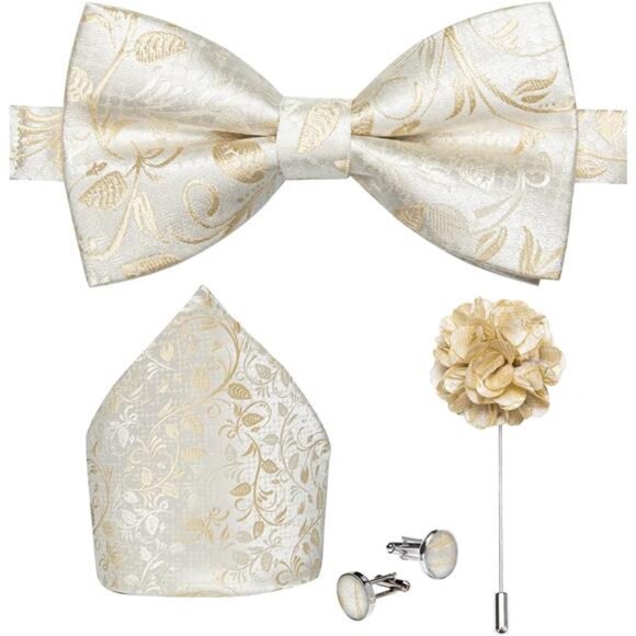 Pre-Tied Bow Ties for Men Beige Floral - Picture 1 of 7